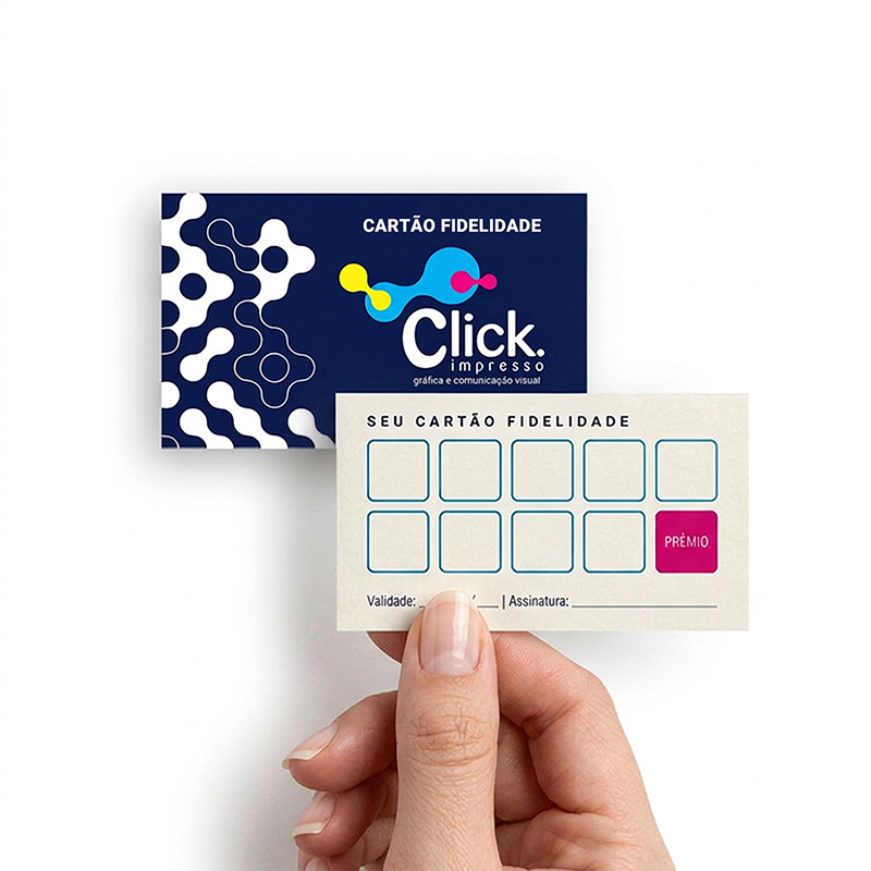 Cartão fidelidade 9x5cm, impressão frente e verso, corte reto